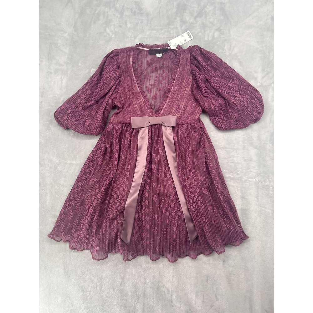 Kimchi Blue Margaret Lace Bow Babydoll Mini Dress Purple Urban Outfitters M